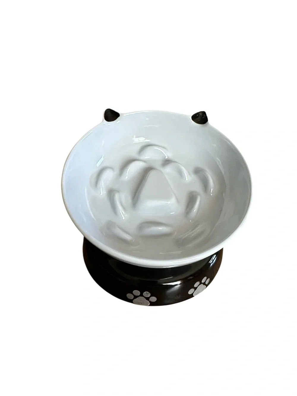 Ceramic Cat Elevated Pet Bowl in Black and White
